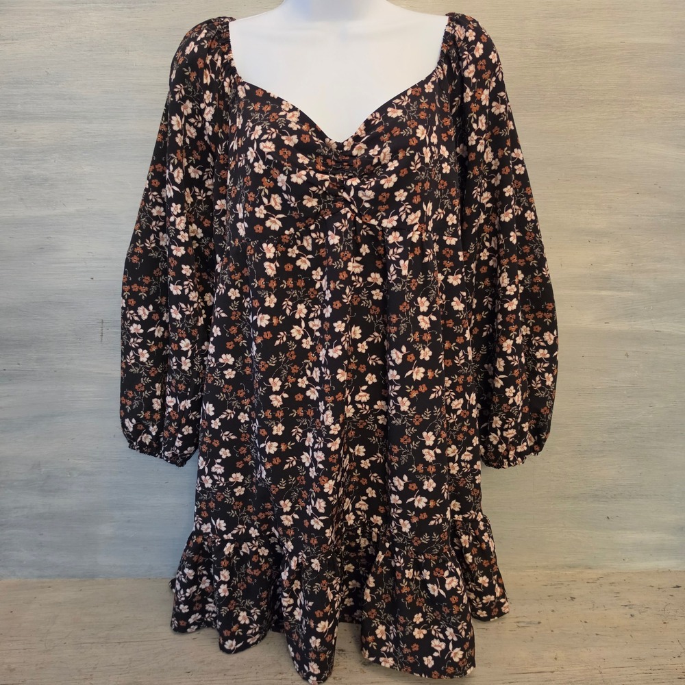 Lily Rose Black Multicolor Floral Print Sweetheart Neck Mini Dress Large GC